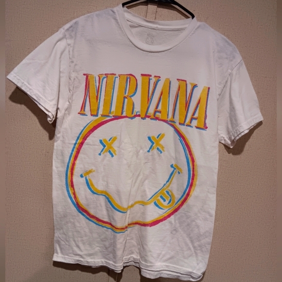 NIRVANA White Tee with Multicolor Logo Sx M - Picture 1 of 3